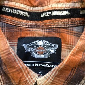 Harley Davidson Classic Orange and Black‎ Plaid Snapfront Men’s XL short Sleeve